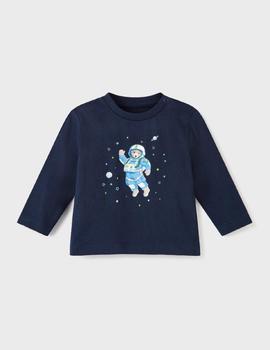 Camiseta Mayoral  M/l Glows Azul Para Bebé