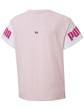 Camiseta Puma Power Colorblock Rosa/Bco Niña