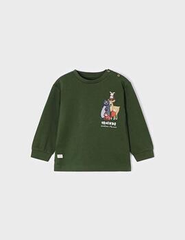 Camiseta Mayoral  M/l 'forest friends' Verde Para Niño